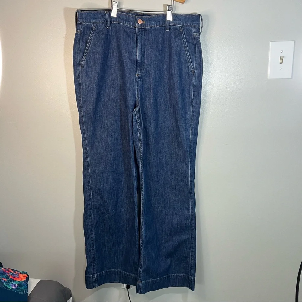 J Crew Classic Blue Women's Wide Leg Cotton Denim Trousers Jeans Size 32